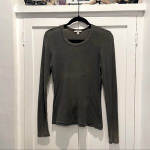 JAMES PERSE Sheer Slub Long Sleeve Crew dark green